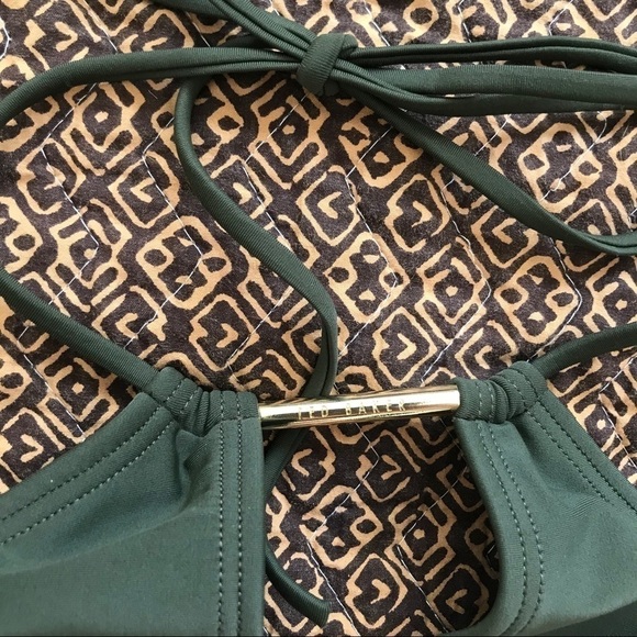 NEW NWT NEW TED BAKER Pikaa Halter One Piece Swimsuit solid army green v neck - Picture 8 of 13